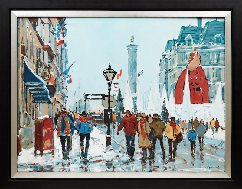 Serge Brunoni, Montréal, place Jacques Cartier, la fête des neiges, oil on canvas - view 2