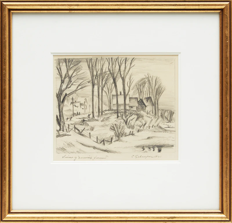 Carl Fellman Schaefer, View of Norwich, Vermont, graphite drawing, 1941 - view 2