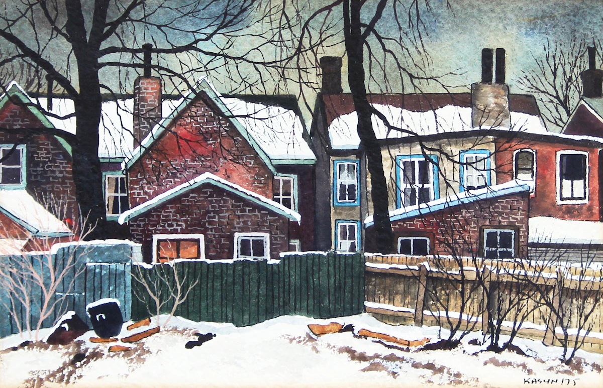 John Kasyn, Winter Clouds over Baldwin Street, watercolour, 1975