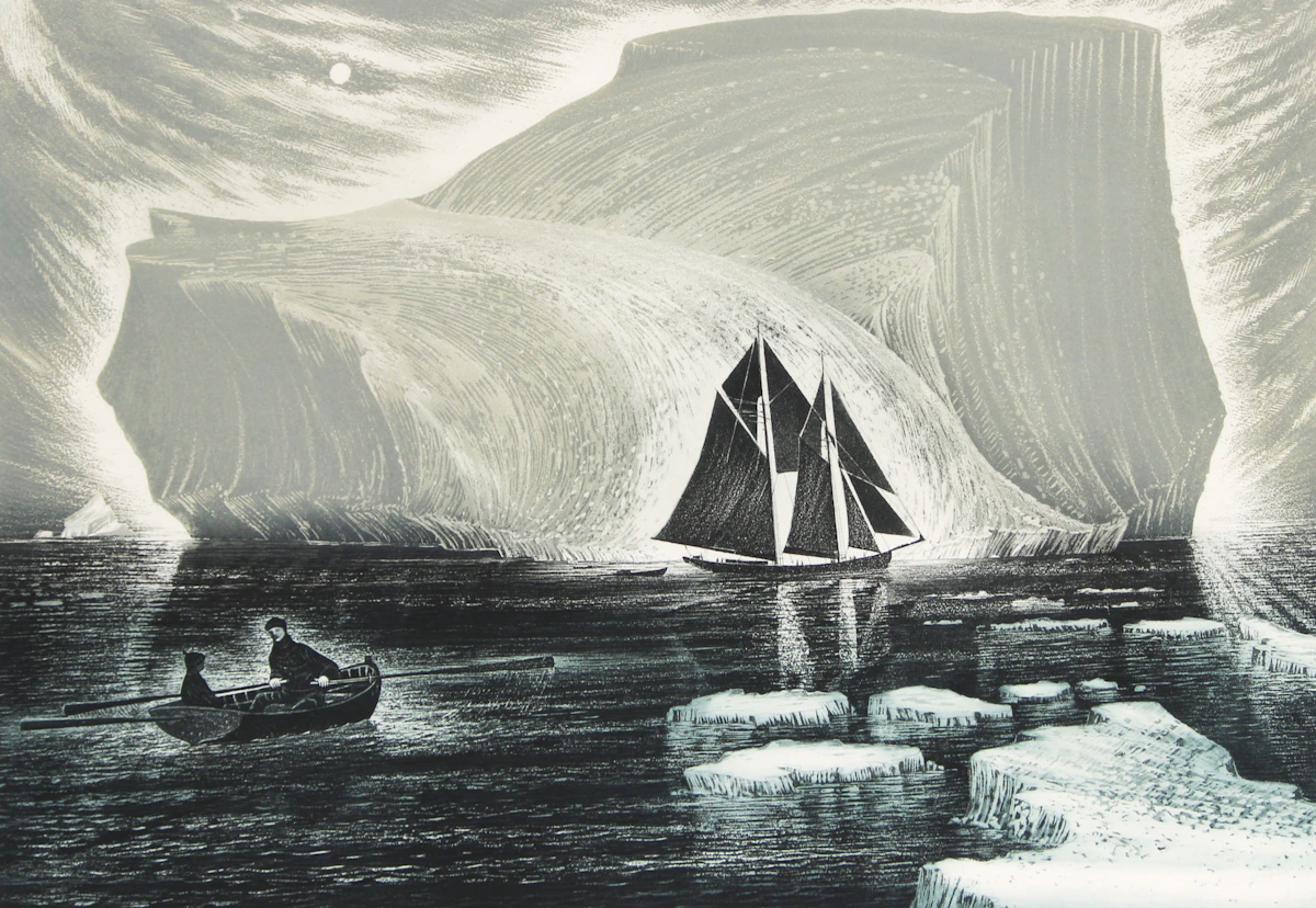 David Lloyd Blackwood, The Flora Nickerson in the Labrador Sea, colour etching and aquatint, 1982