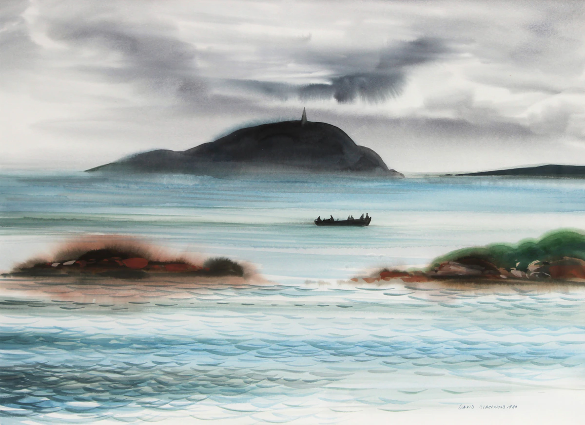 David Lloyd Blackwood, Boat Passing, Wesleyville, watercolour, 1980