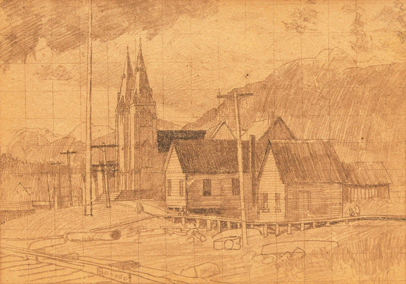 Edward John Hughes, Indian Church, North Vancouver, B.C., graphite on paper - view 1