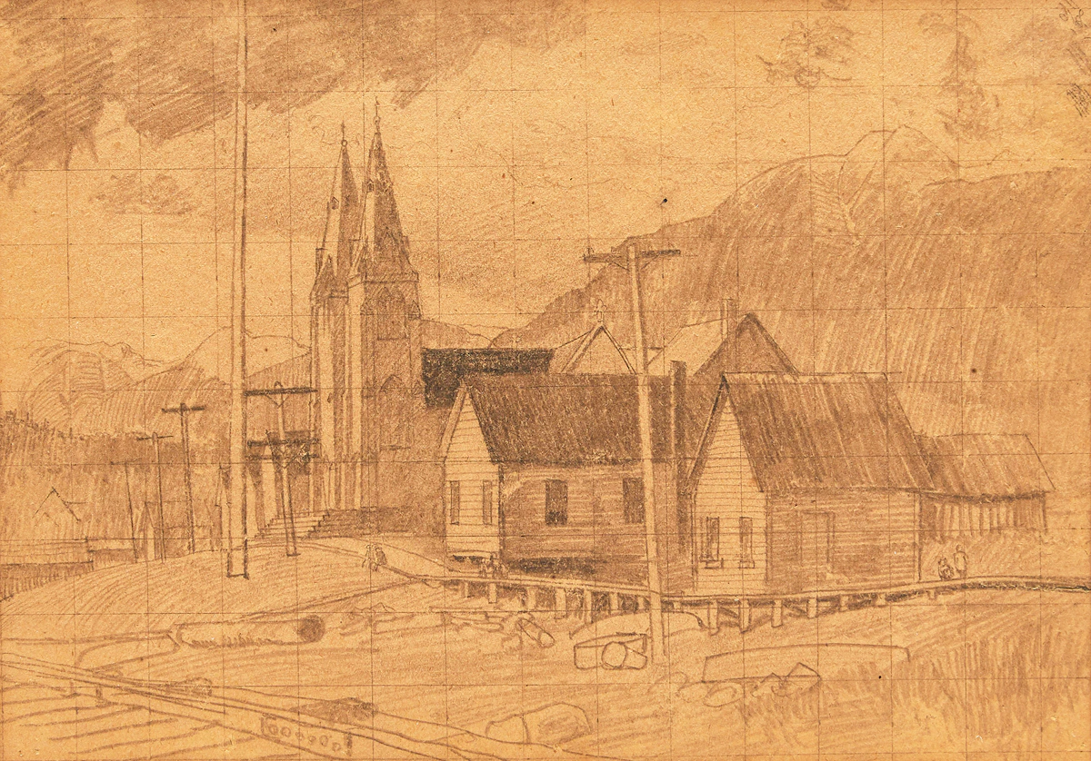 Edward John Hughes, Indian Church, North Vancouver, B.C., graphite on paper