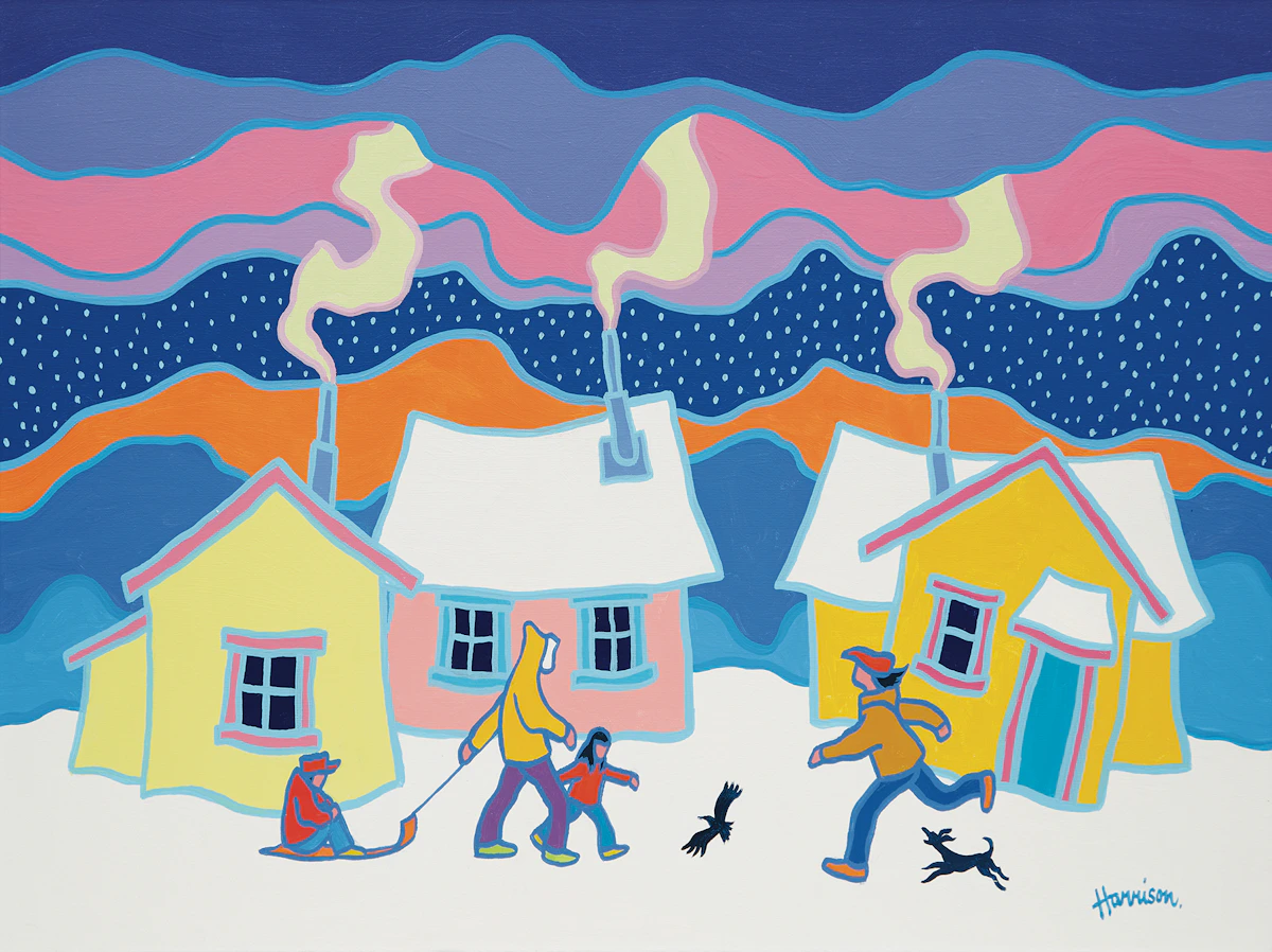 Ted Harrison, A Winter Morning, acrylic on canvas, 1983