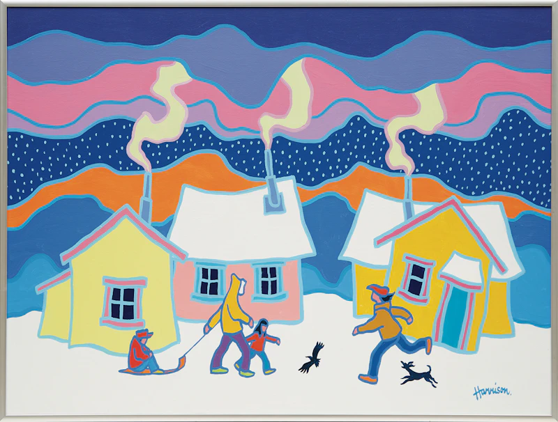 Ted Harrison, A Winter Morning, acrylic on canvas, 1983 - view 2