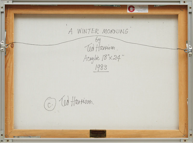 Ted Harrison, A Winter Morning, acrylic on canvas, 1983 - view 3