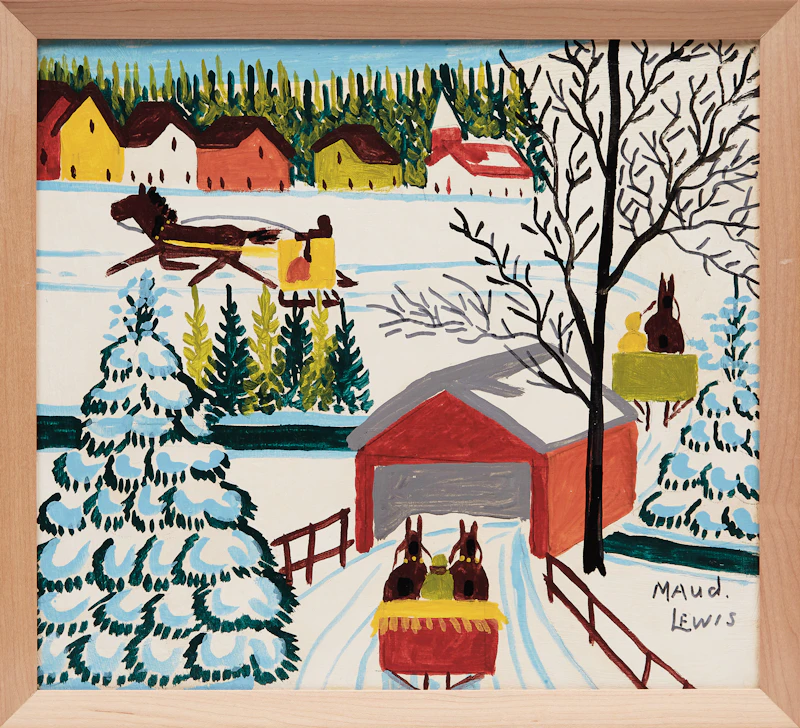 Maud Lewis, Snow-Covered Bridge, mixed media on board - view 2