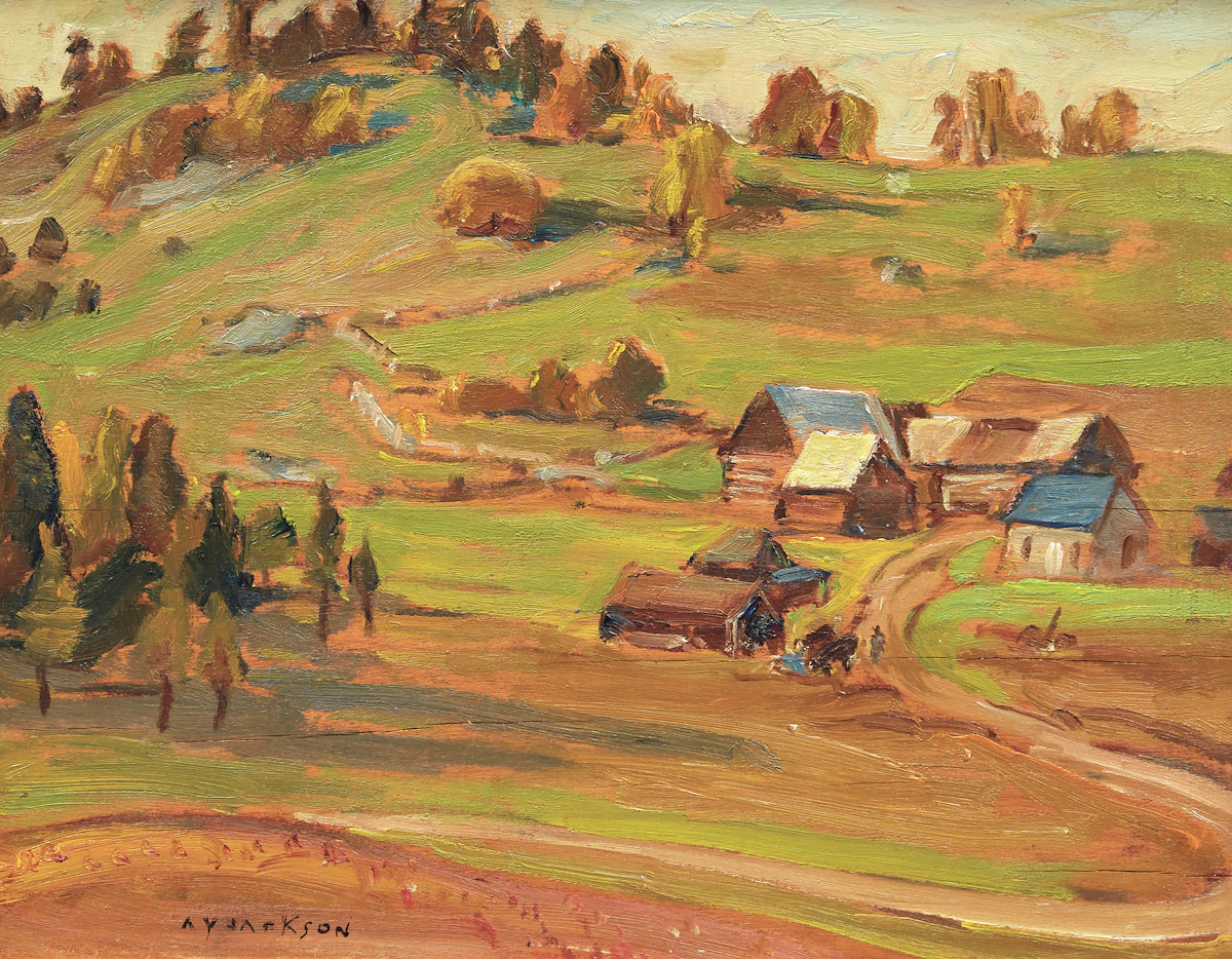 Alexander Young Jackson, Ste Anne de la Pocatiere, oil on split panel