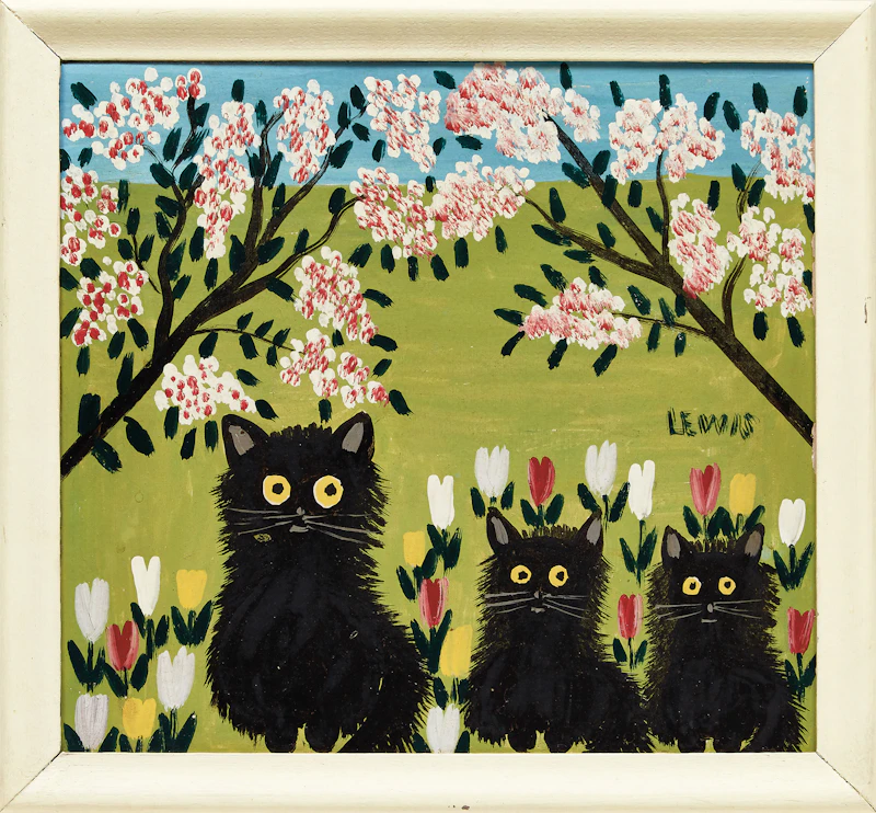 Maud Lewis, Three Black Cats, mixed media on board - view 2