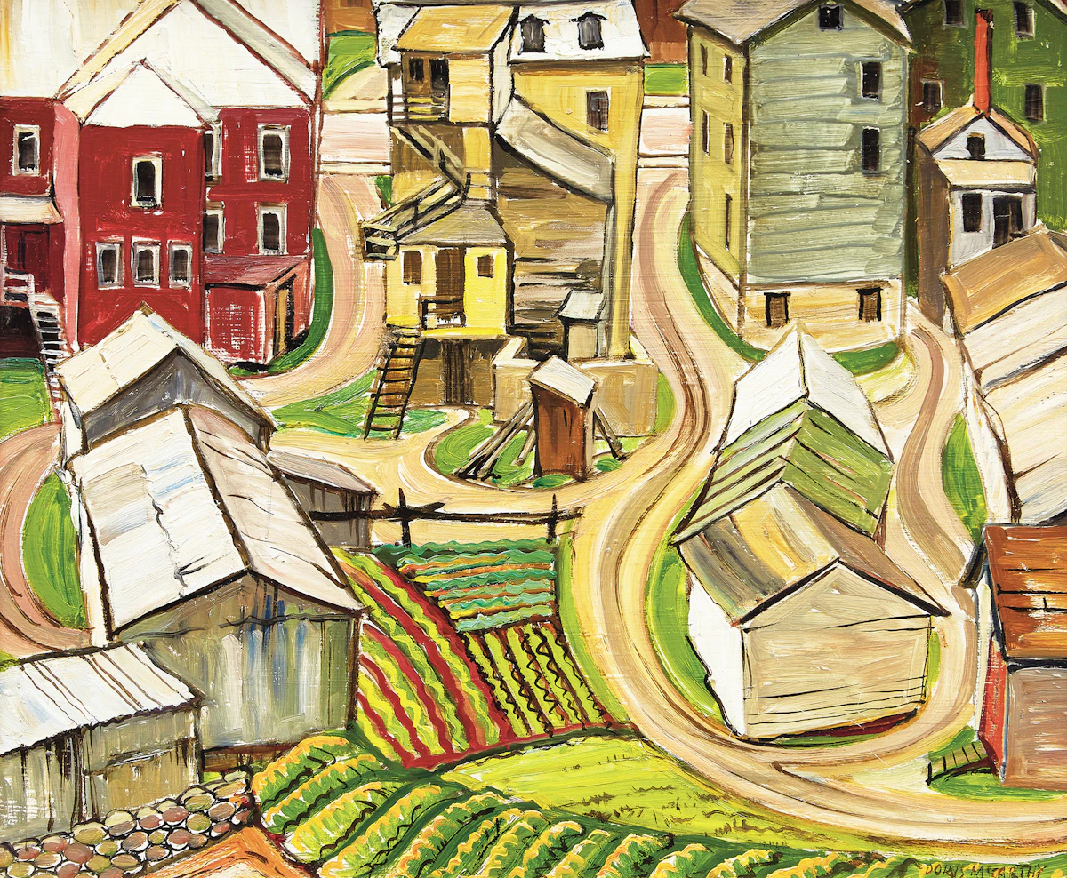 Doris Jean McCarthy, Murray Bay from Above, 1947, oil on split panel