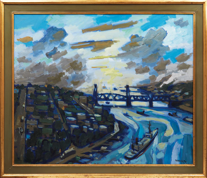 Bruno Joseph Bobak, Vancouver Harbour, oil on canvas - view 2