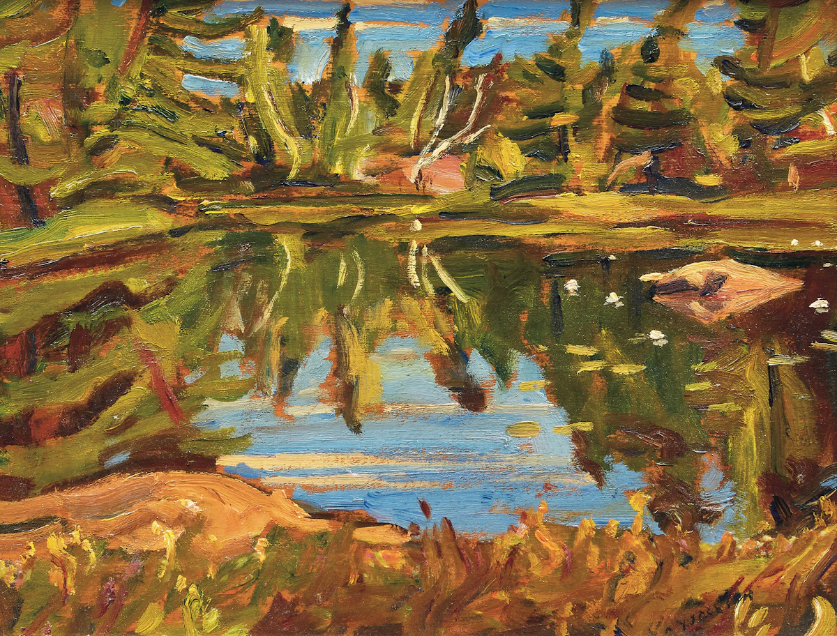 Alexander Young Jackson, Lake Reflection, oil on split panel