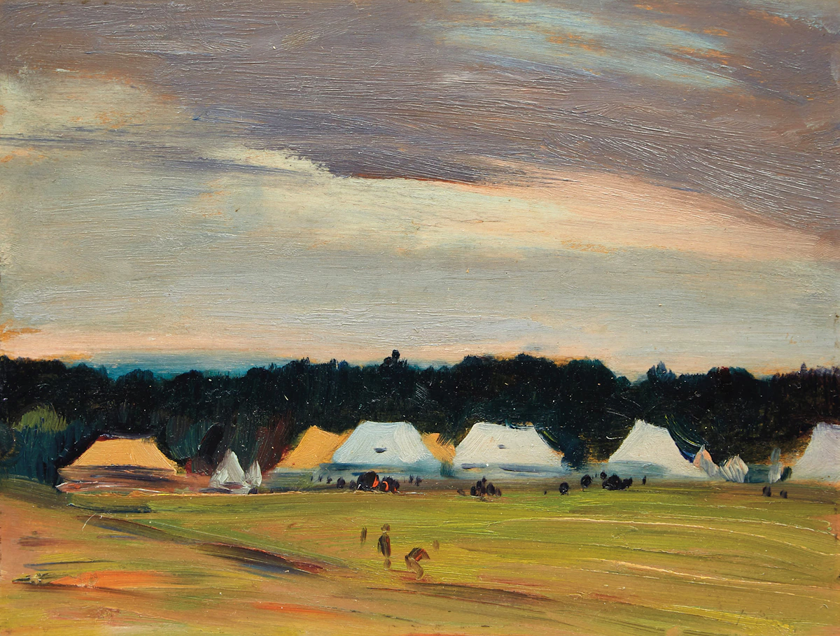 Robert Wakeham Pilot, Black Watch Tents, Aldershot Camp, Nova Scotia, oil on board, 1940