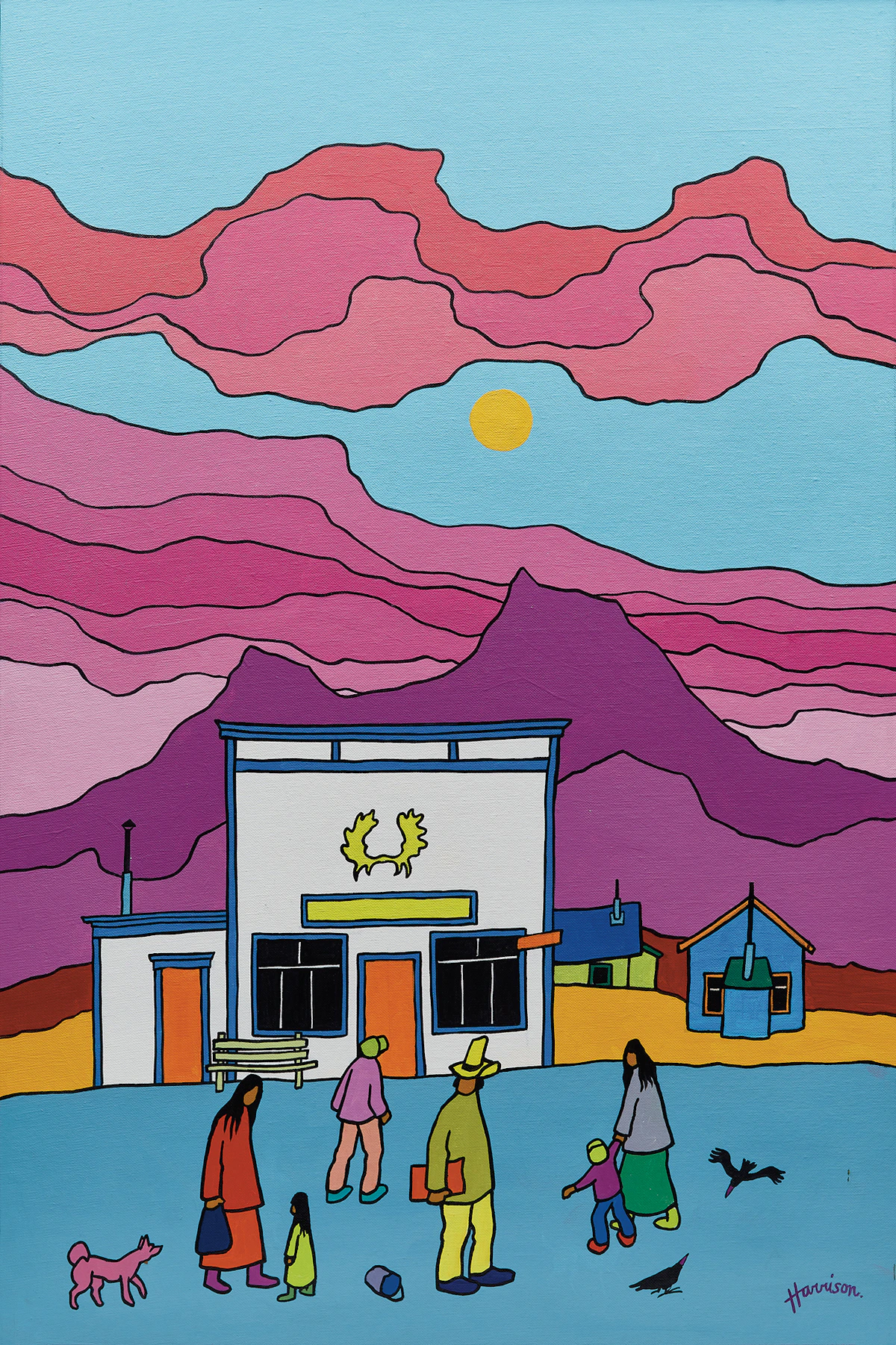 Ted Harrison, Atlin Café, acrylic on canvas board, 1981