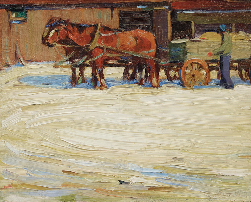 Horses Pulling a Wagon, Winter by Frederick Nicholas Loveroff