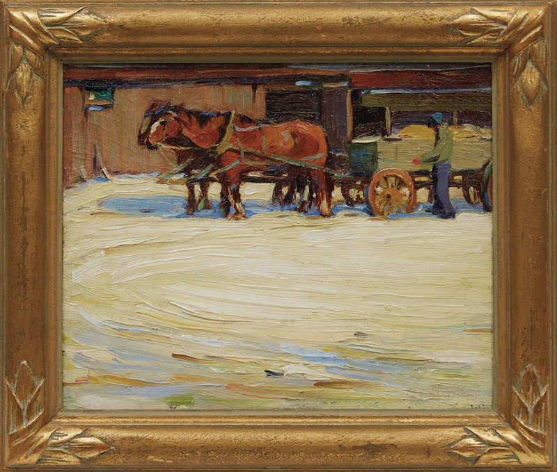 Frederick Nicholas Loveroff, Horses Pulling a Wagon, Winter, oil on board (double-sided) - view 2