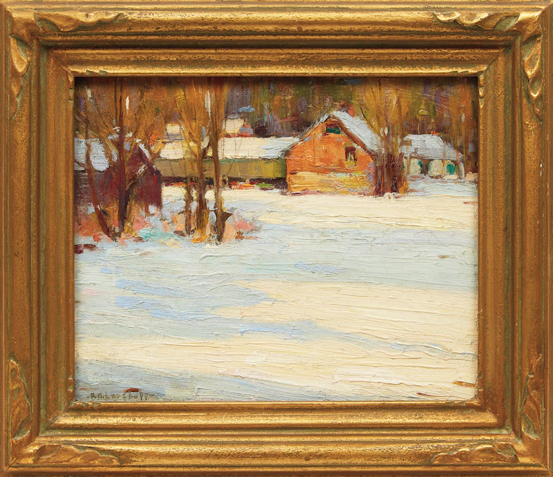 Frederick Nicholas Loveroff, Farm Scene in Winter, oil on board - view 2