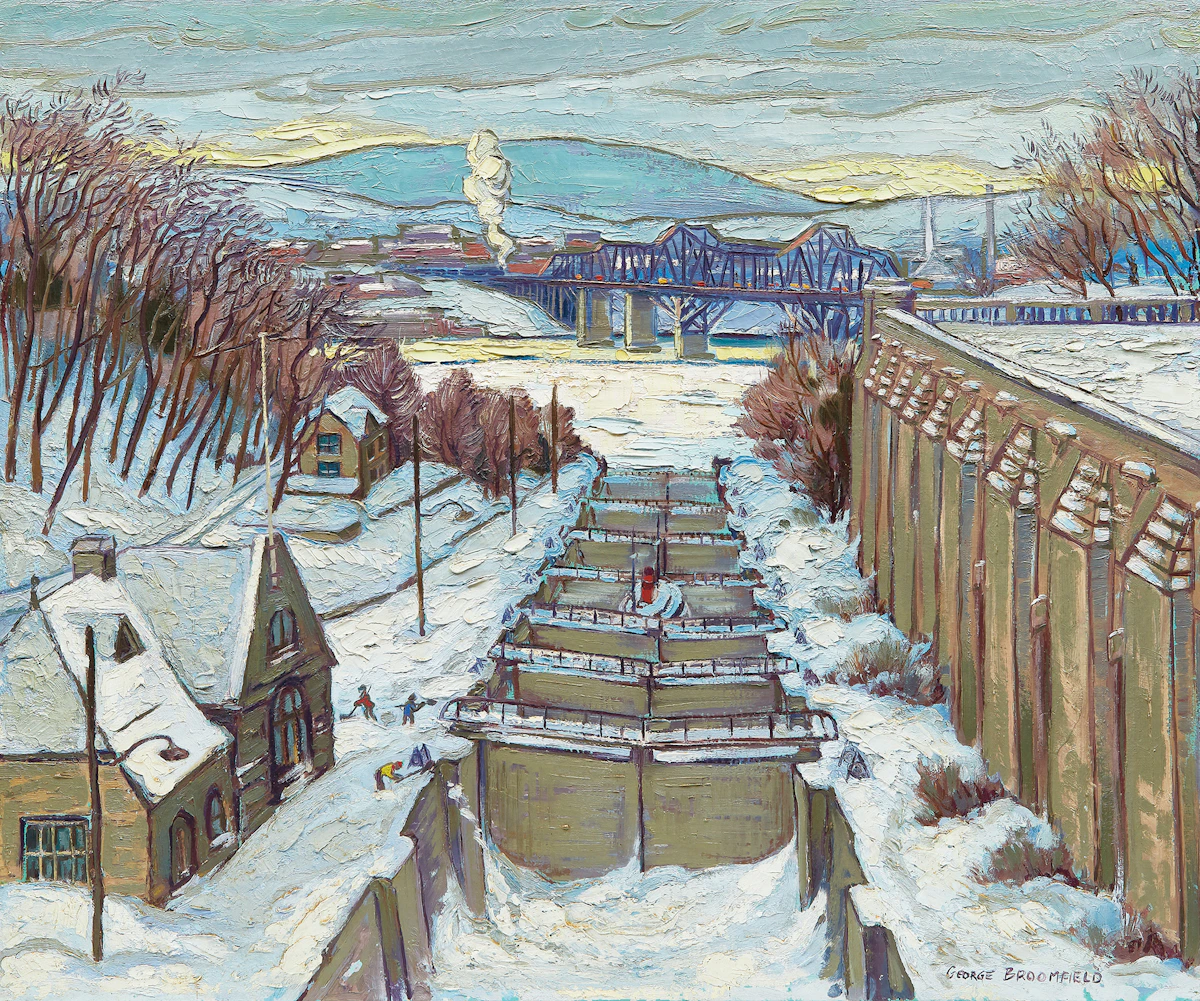 Adolphus George Broomfield, Rideau Canal Locks, Ottawa, oil on canvas board, circa 1950