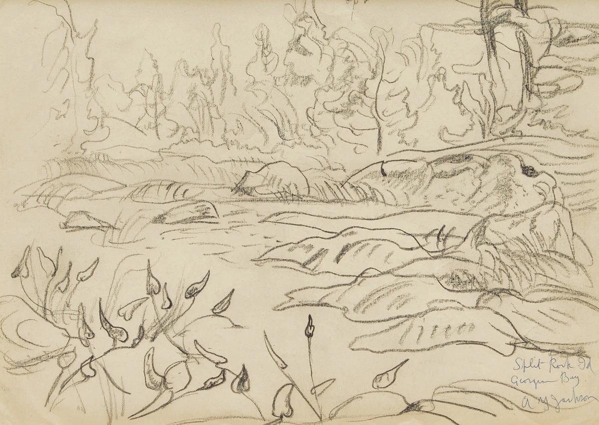 Alexander Young Jackson, Split Rock Island, Georgian Bay, double-sided graphite drawing