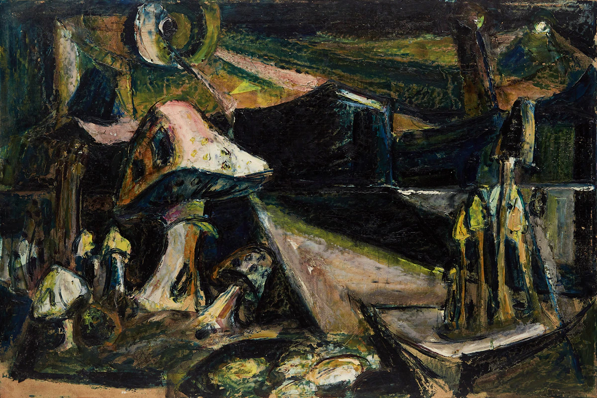 Alexander Samuel Millar, Landscape with Mushrooms; Landscape in Pinks and Yellows; Rocky Landscape , three oils on board