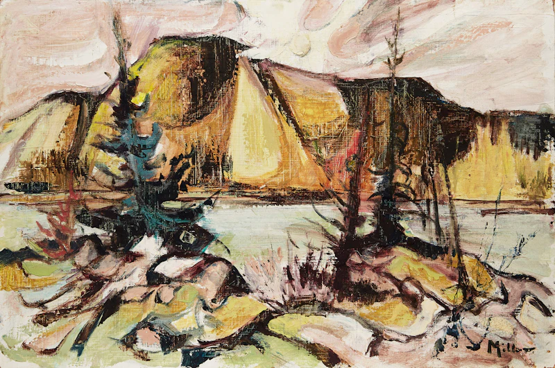 Alexander Samuel Millar, Cedar Forms; Landscape; Abstract Landscape in Yellow, three oils on board - view 3