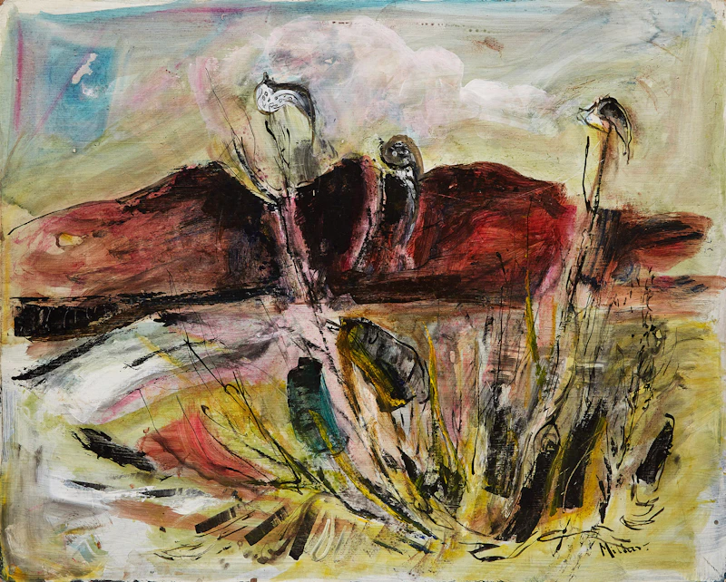 Alexander Samuel Millar, Spring Landscape; Landscape with Red Mountains; Fish Swimming, three oils on board - view 3