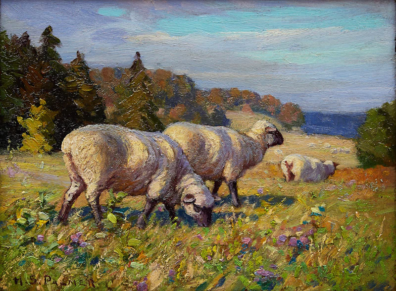 Herbert Sidney Palmer, Sheep Grazing in Pasture, oil on board - view 1