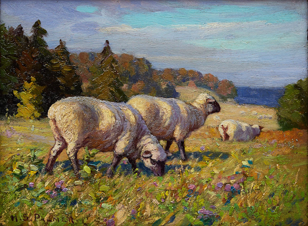 Herbert Sidney Palmer, Sheep Grazing in Pasture, oil on board