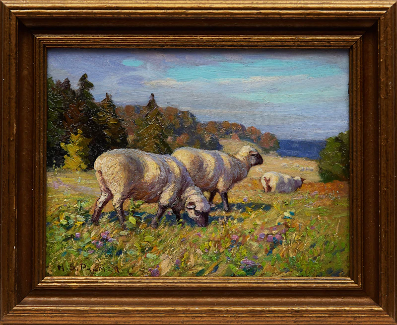 Herbert Sidney Palmer, Sheep Grazing in Pasture, oil on board - view 2