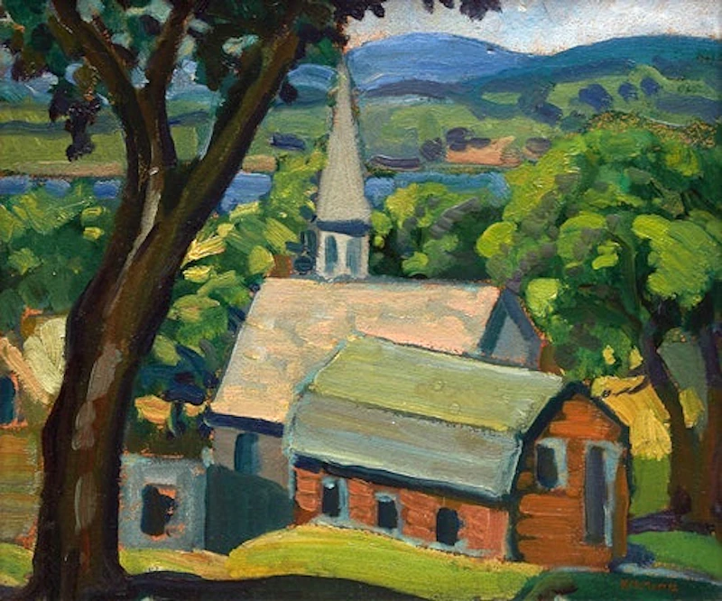 Canadian School, signed “K.M. Morris”, Country Church, oil on board - view 1