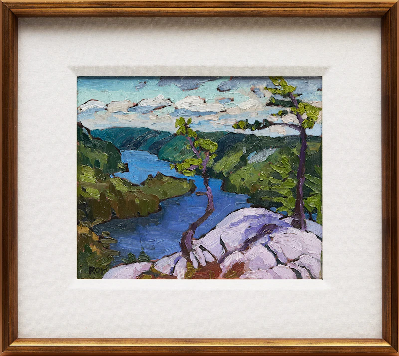 Rejean Roy, Two Pines on Nellie Lake, oil on board, 2014 - view 2