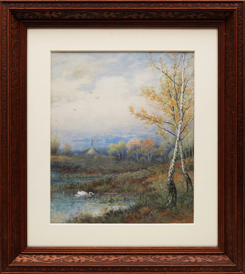 Frederick Arthur Verner, Landscape with Swans, watercolour, 1884 - view 2