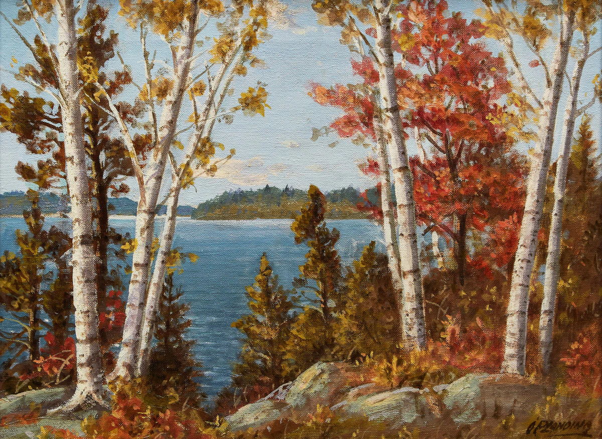 Otto Planding, Bold Muskoka; Birch Trees, Lake Muskoka; Lake of Bays, Muskoka, three oil paintings