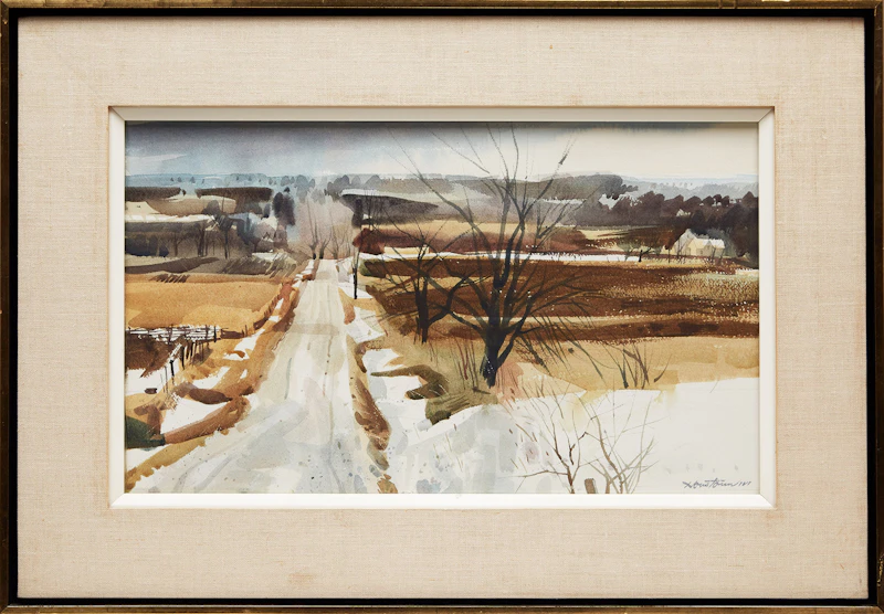Donald Mackay Houstoun, Snow Patches, Country Road, Elora, watercolour - view 2