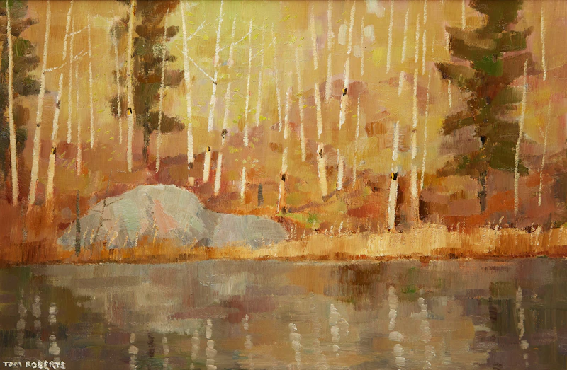 Thomas Keith Roberts, Spring Birches by the Pond, oil on board - view 2