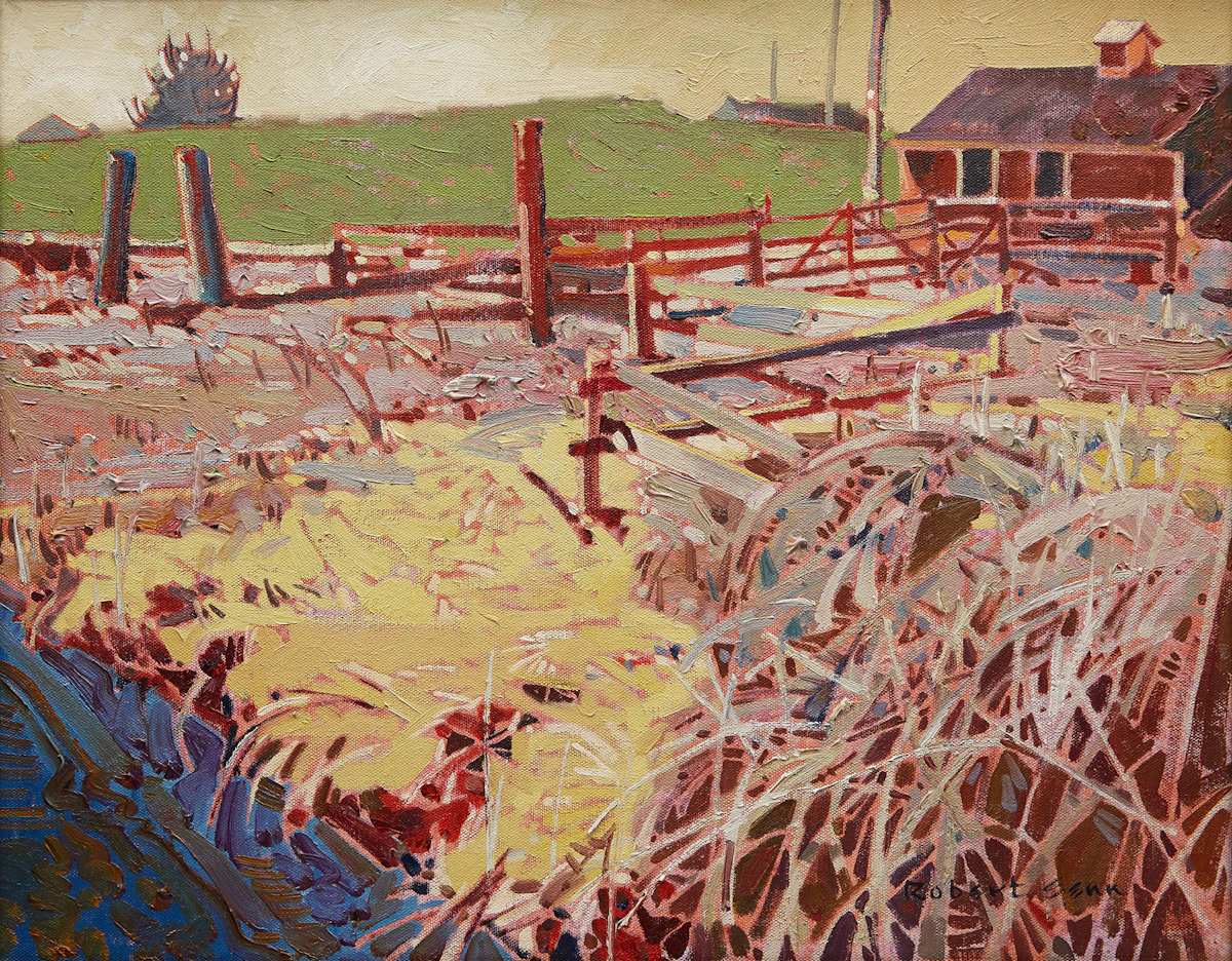 Robert Genn, Edge: Buckner’s Farm, Delta, B.C., oil on canvas, 1974