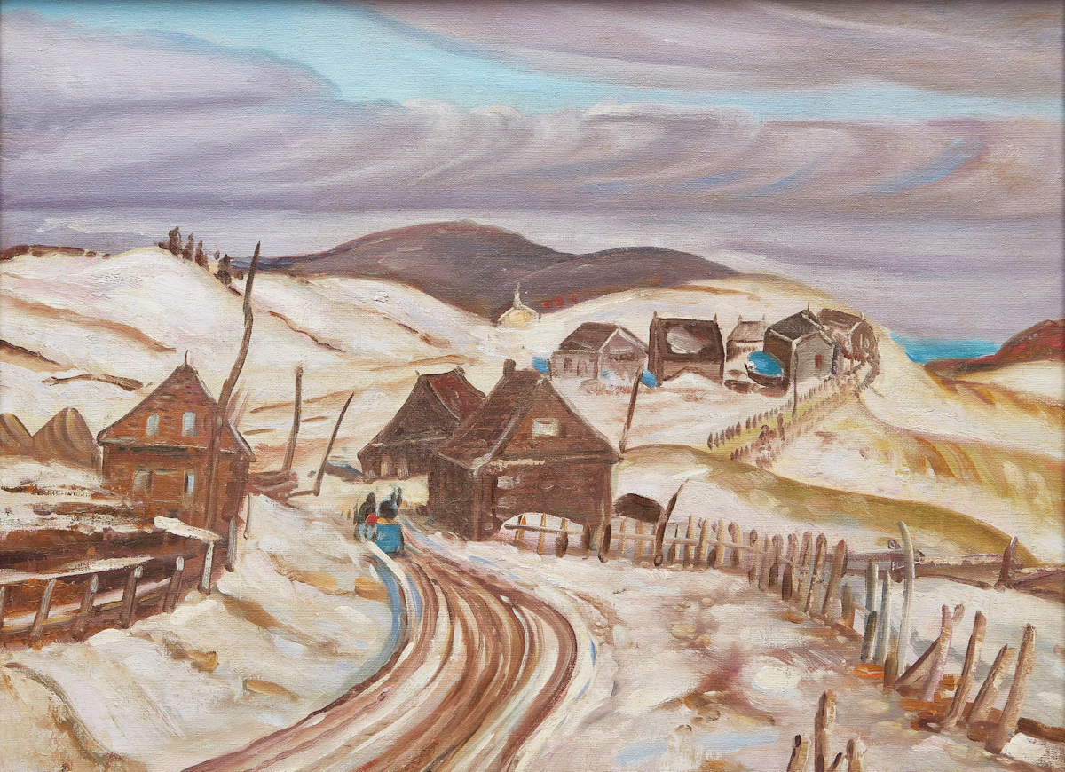 Ralph Wallace Burton, Winter Road, Quebec, oil on panel