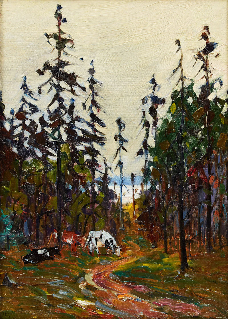 Cattle by a Path in the Woods by Frank Shirley Panabaker
