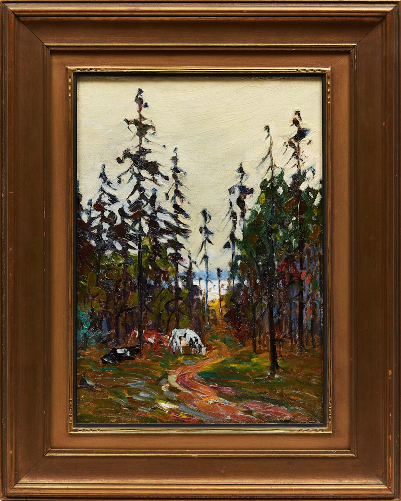 Frank Shirley Panabaker, Cattle by a Path in the Woods, oil on canvas laid down on card - view 2