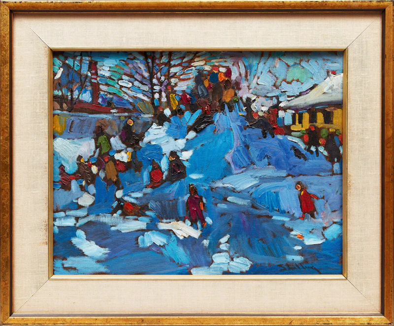 Arthur Shilling, Kids on a Snowbank, oil on canvas board - view 2