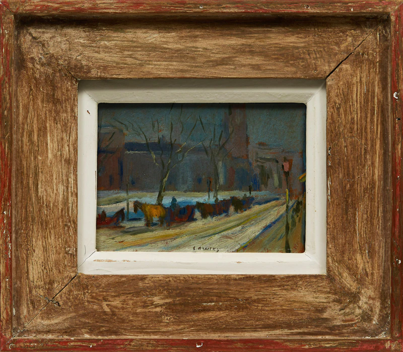 John Douglas Lawley, Cab Stand in Winter, oil on board - view 2