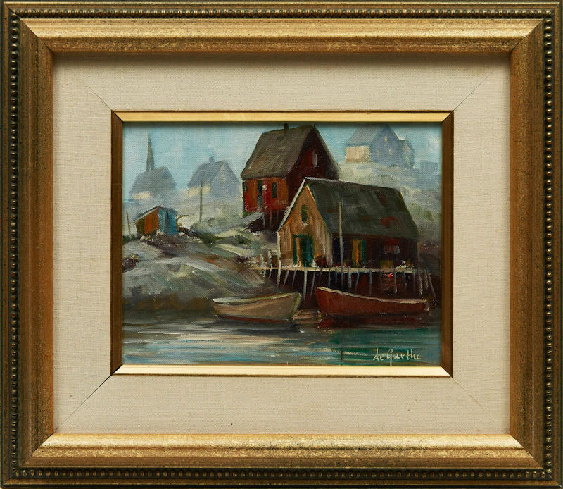 William Edward deGarthe, Harbour Scene with Docked Boats, oil on canvas board - view 2