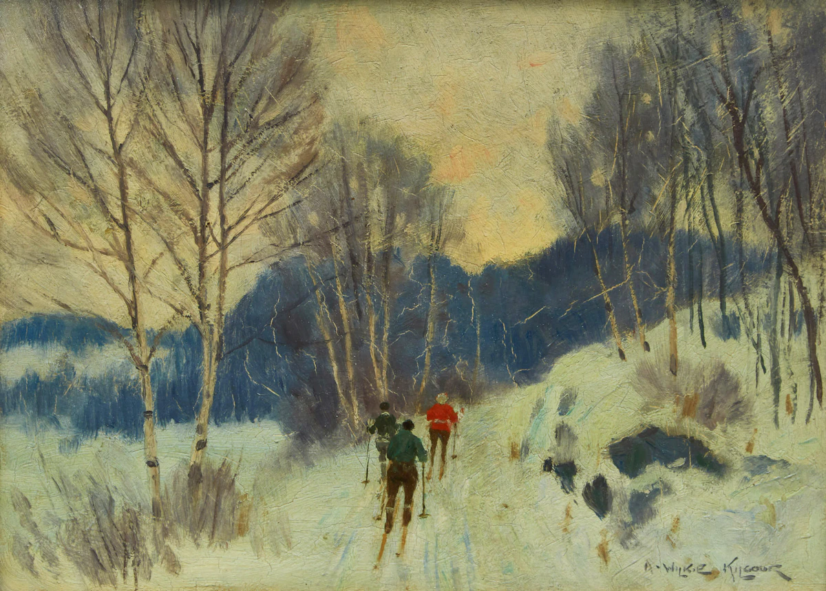 Andrew Wilkie Kilgour, Cross Country Skiiers, oil on board
