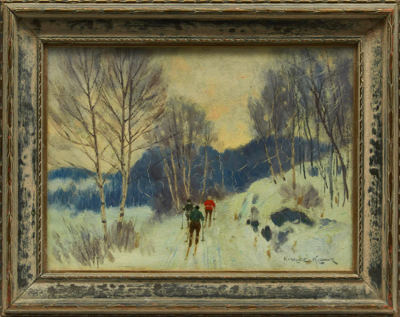Andrew Wilkie Kilgour, Cross Country Skiiers, oil on board - view 2