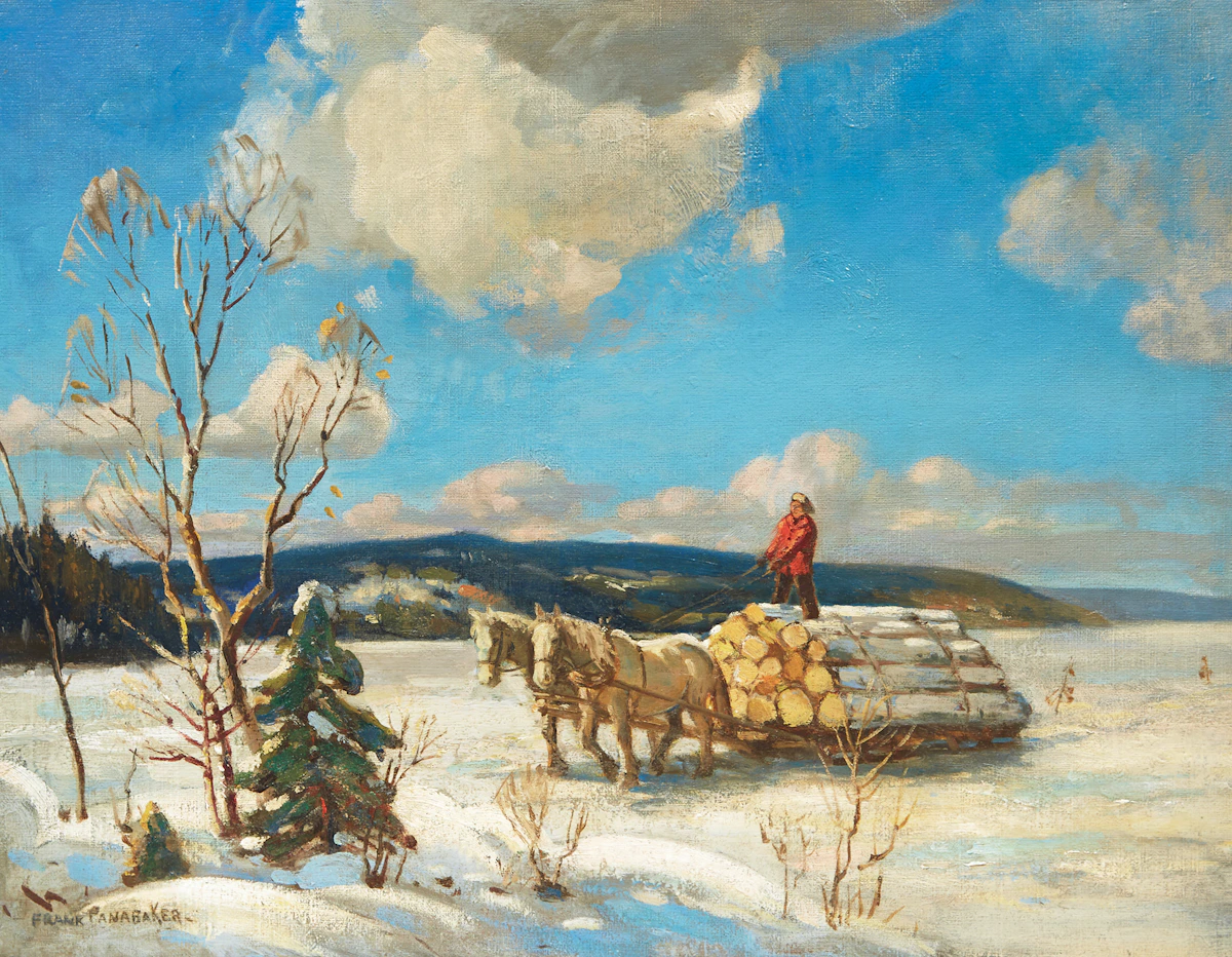 Frank Shirley Panabaker, Winter Logging Scene, oil on canvas