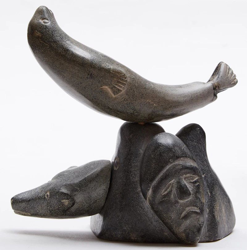 Mususi Uniurtitak Ainalik, Composition with Walrus, Seals, Bear and Face, segmented stone; ivory; wood - view 4