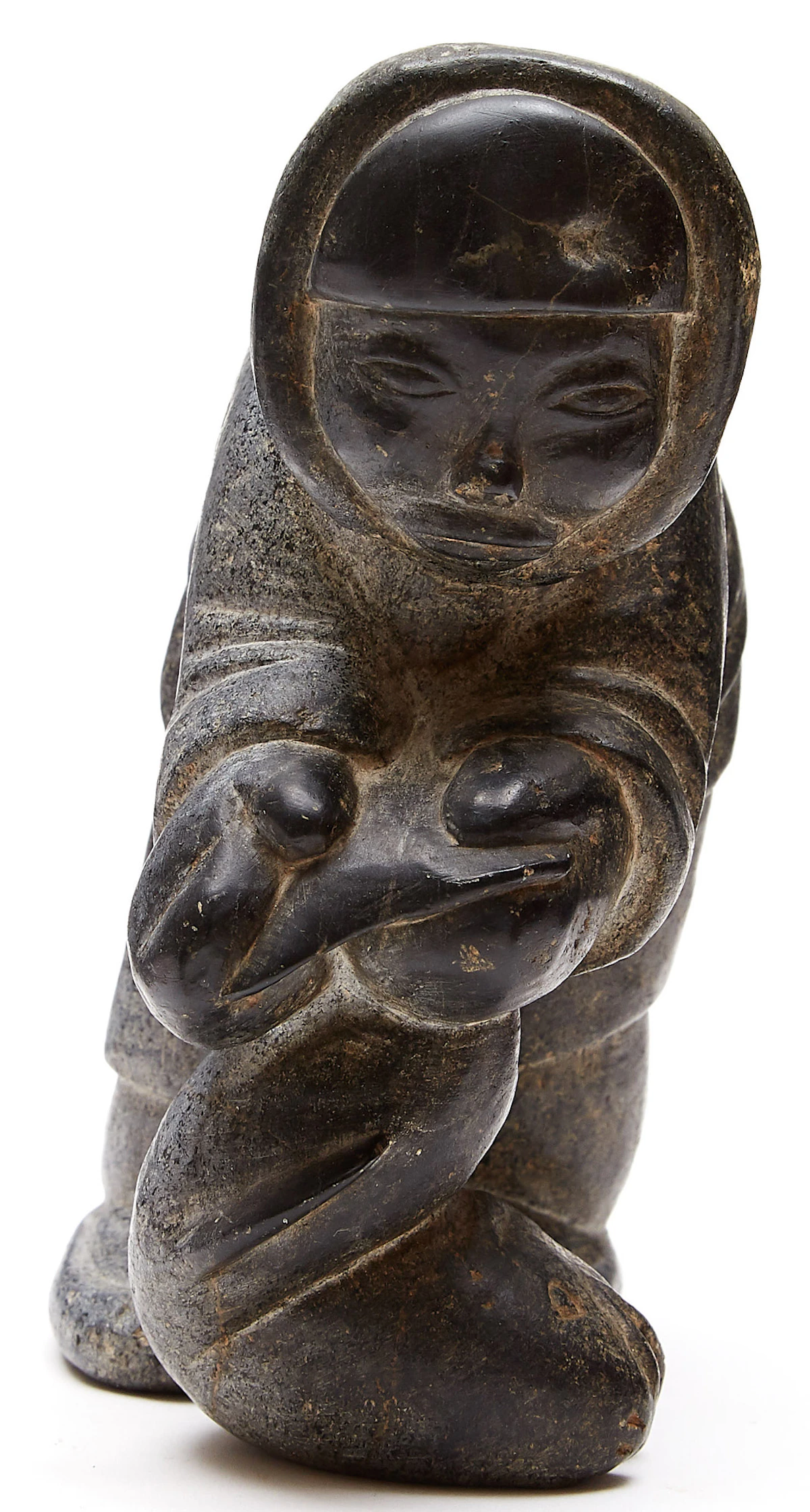 Simeonie Kingalik, Man Bending Over, Holding Fish, stone
