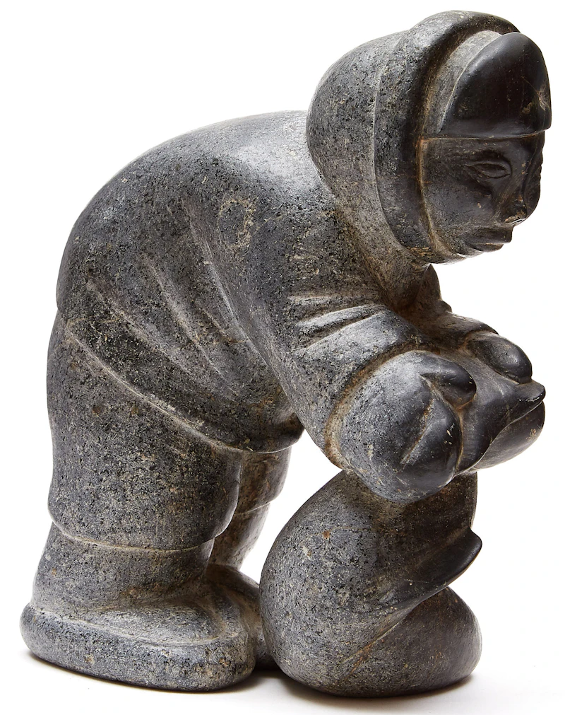 Simeonie Kingalik, Man Bending Over, Holding Fish, stone - view 3