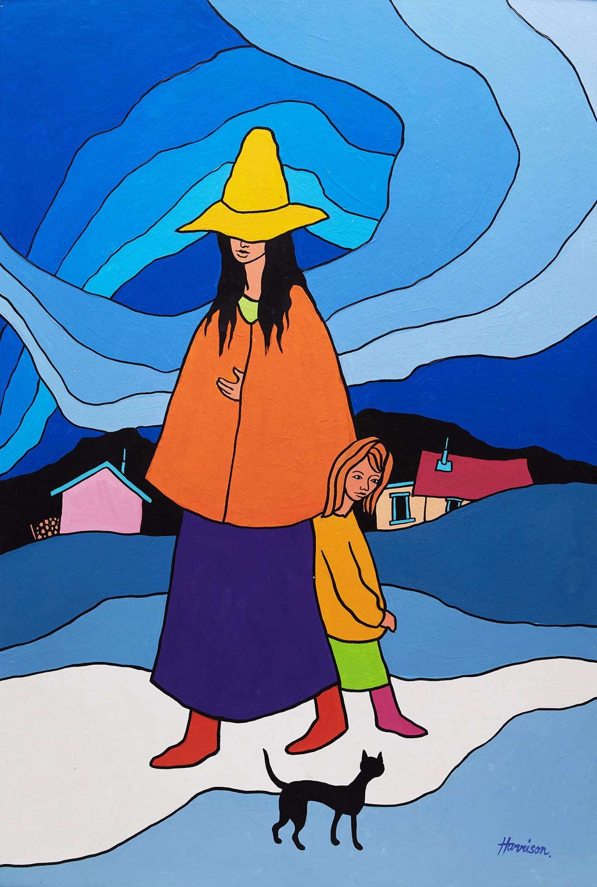 Ted Harrison, Girl in Yellow Hat, acrylic on board, 1981