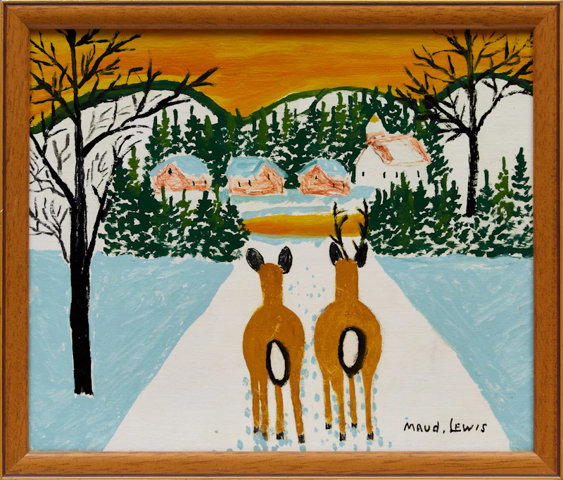 Maud Lewis, Two Deer in a Winter Landscape, mixed media on board - view 2